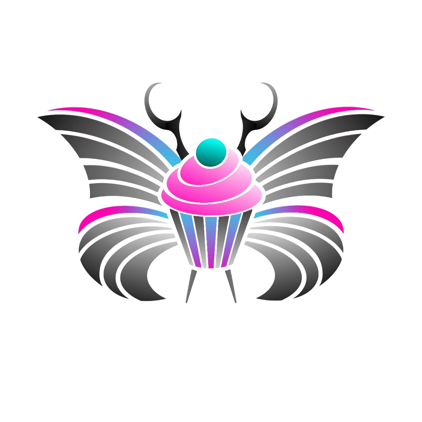 Logo: Schmetterling mit Cupcake zwischen zwei den Schmetterlingsflügeln.